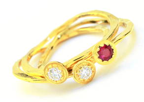 - One-Two-Three! - Brillanten, Rubin, 750/Gold braised